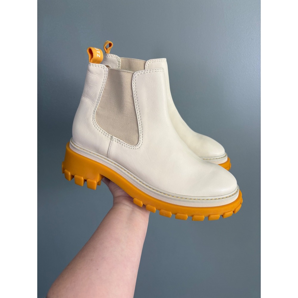 NWOB Schutz Ann Leather Chelsea Boots Women 10B Eggshell Orange Lug Sole Utility